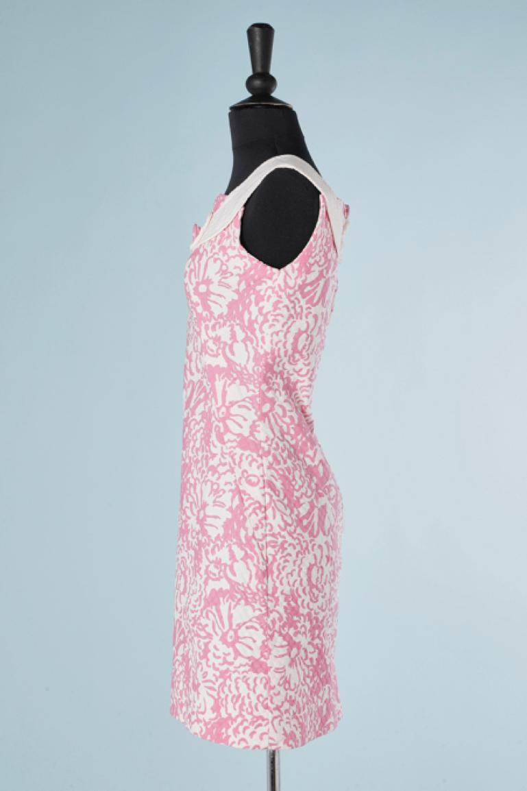 Mini dress in white and pink piqué de coton Créations Courrèges In Excellent Condition In Saint-Ouen-Sur-Seine, FR
