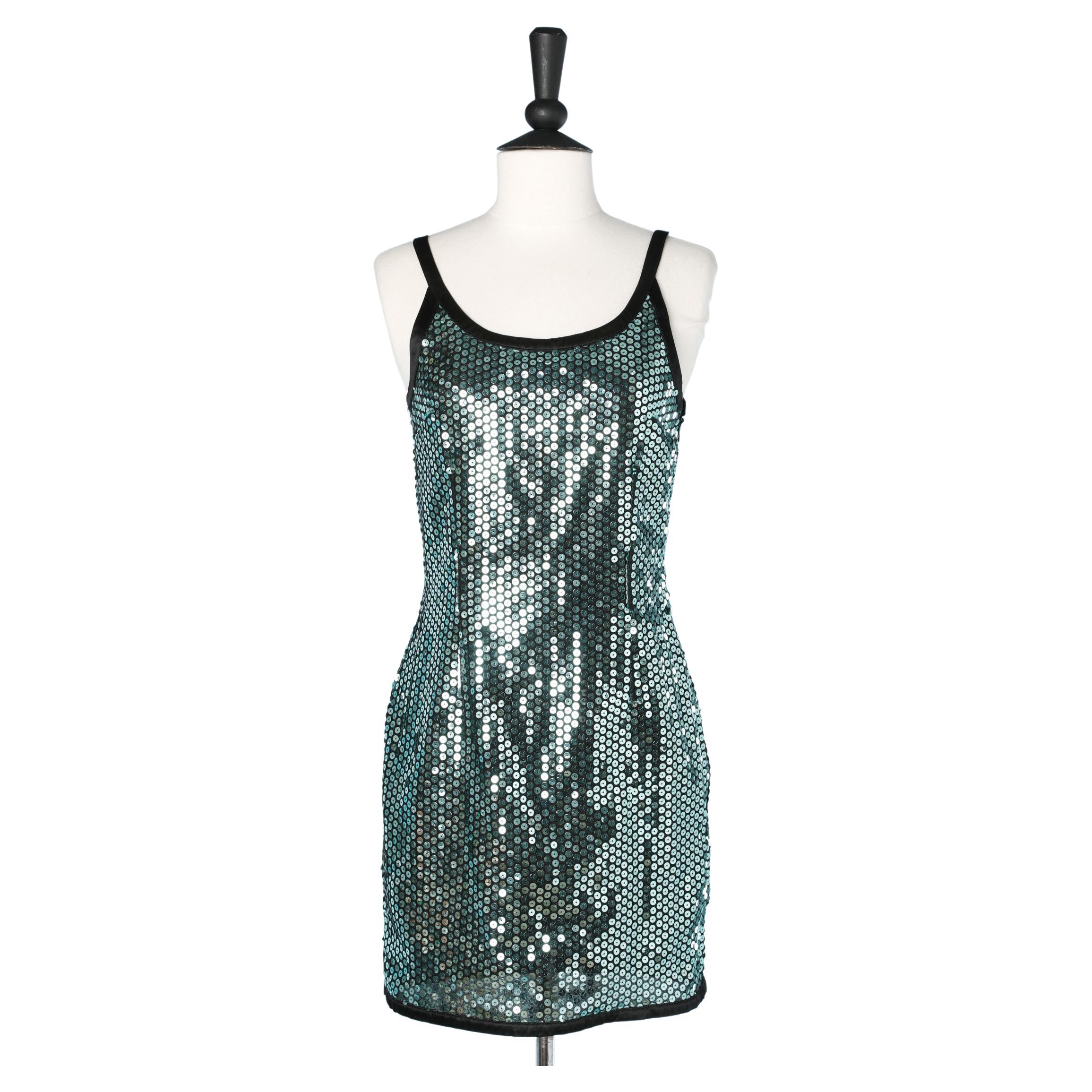 Mini dress with turquoise blue sequins D&G by Dolce&Gabbana  For Sale