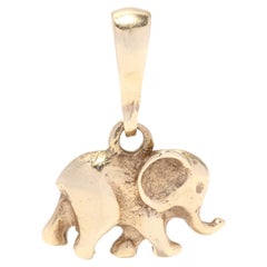 Vintage Mini Elephant Charm, 14K Gold, Small Gold Elephant, Flat Elephant Charm