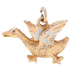 Vintage Mini Enamel Swan Charm, 14K Yellow Gold, Simple Bird Charm, Small Swan Charm