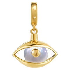 Mini Eye Charm 18 Karat Yellow Gold Akoya Pearl