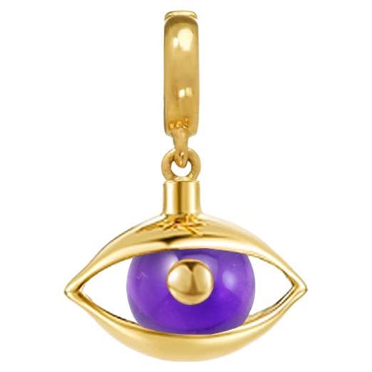 Brilliant Cut Mini Eye Charm 18 Karat Yellow Gold Black Onyx For Sale