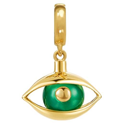 Mini Eye Charm 18 Karat Yellow Gold Green Chalcedony For Sale
