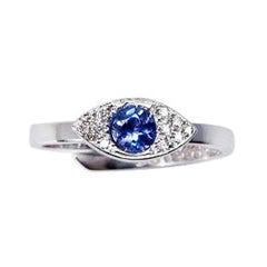 Mini Eye Gold Band Ring with Diamonds and Tanzanite