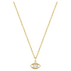 Mini Eye Unisex Pendant Necklace 18 Karat Yellow Gold white Pearl