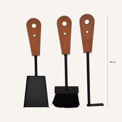 Mini-Kaminbesteck-Set CORLA – Steele und regeneriertes Leder
