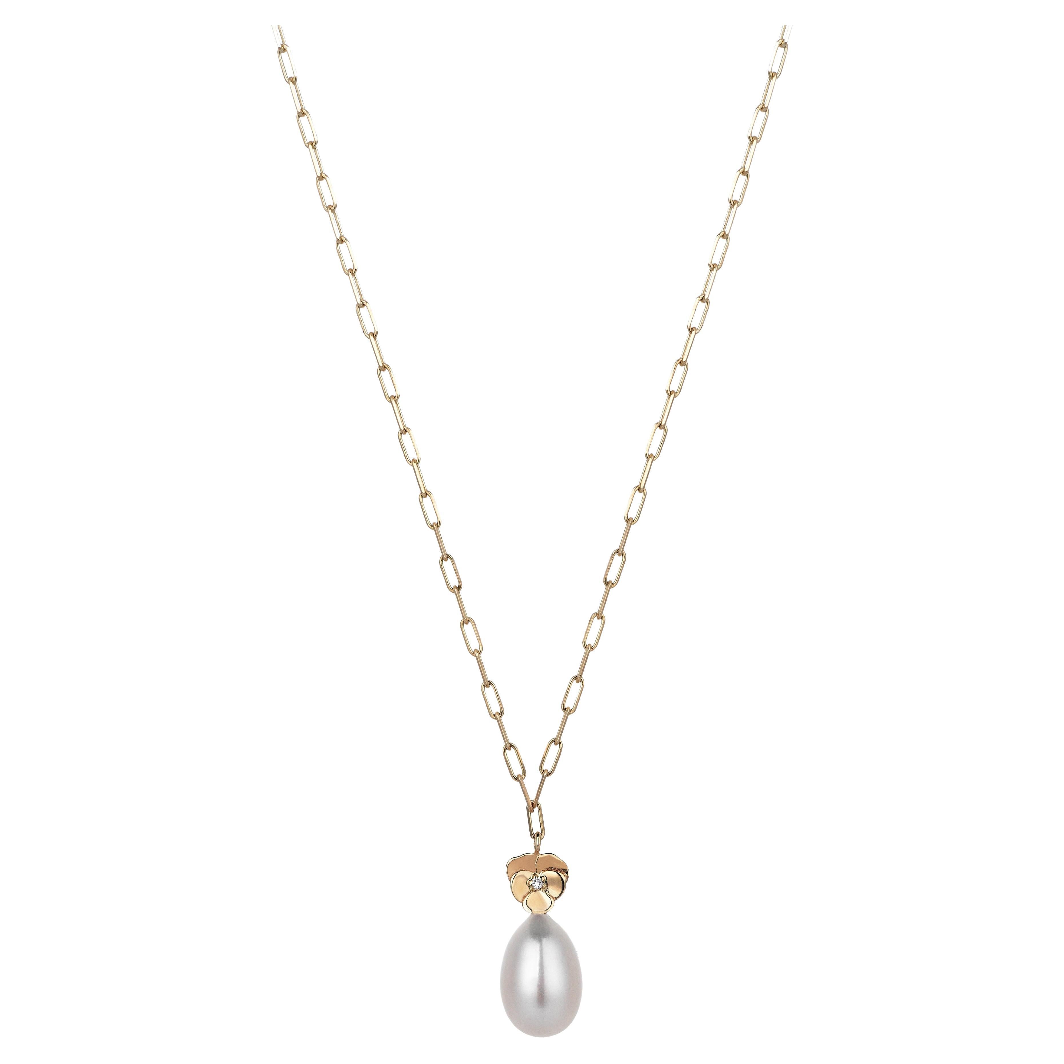 Mini Flower Pearl Drop Necklace
