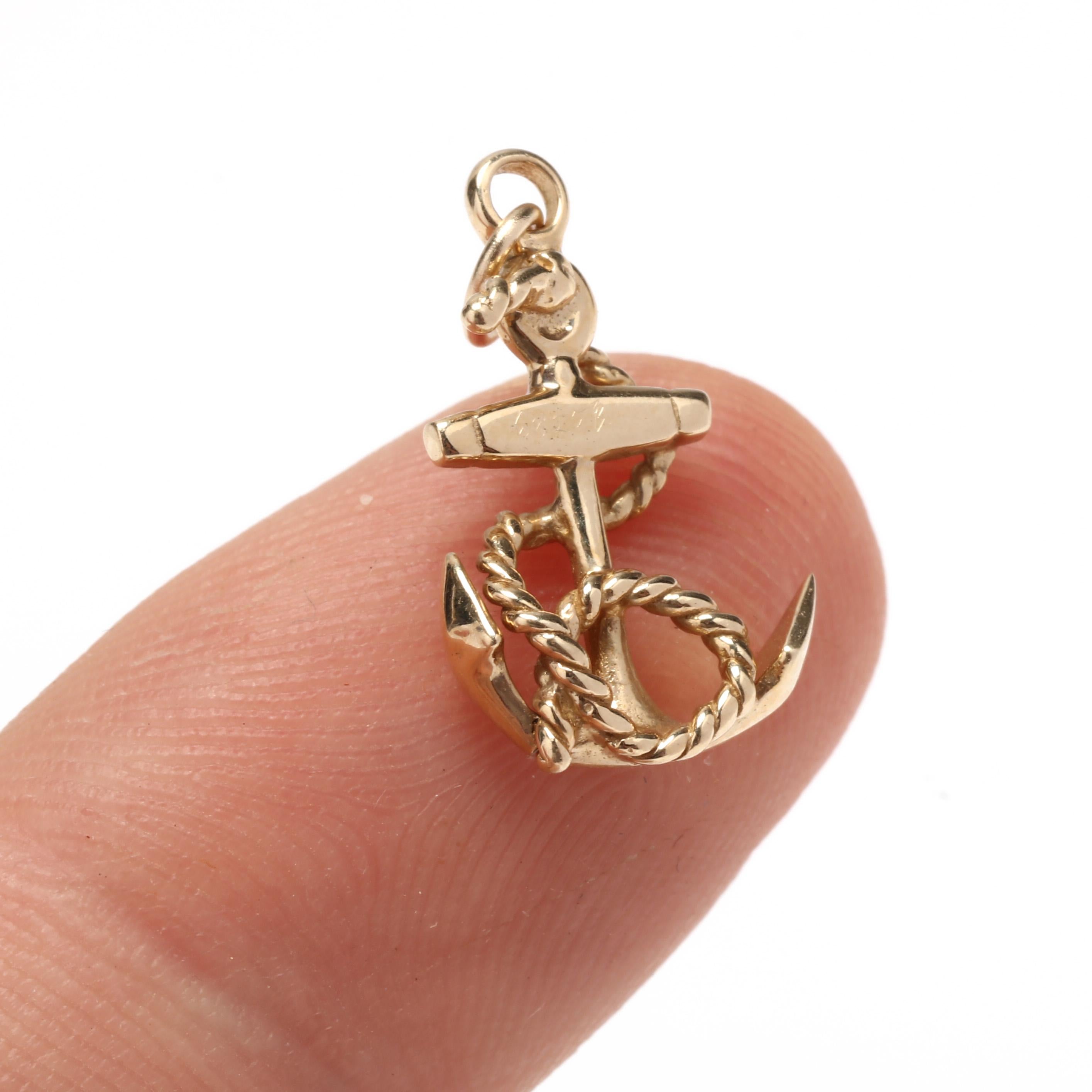 Mini Gold Anchor Charm, 14KT Yellow Gold In Good Condition In McLeansville, NC
