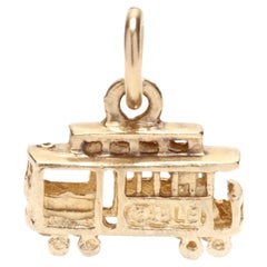 Vintage Mini Gold Cable Car Charm, 14KT Yellow Gold, San Francisco