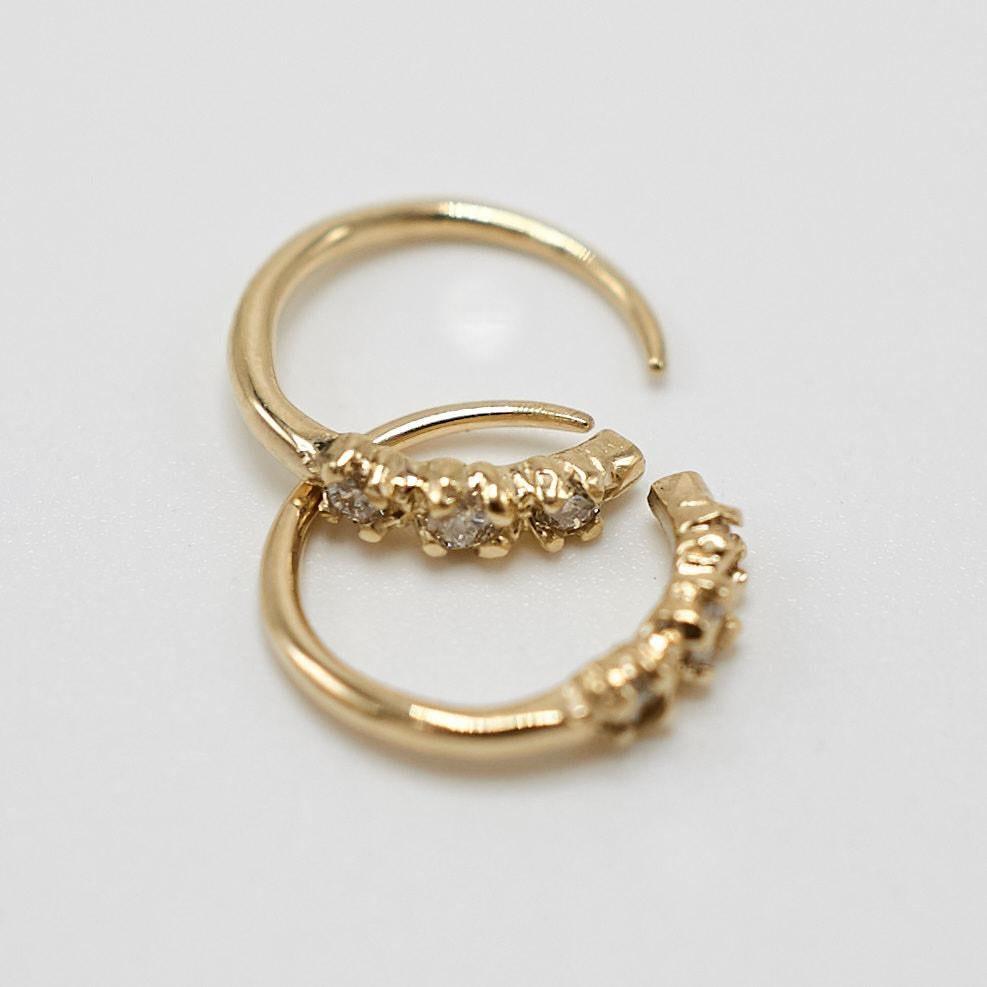 Contemporary Mini Gold Earring White Diamond Hoop J Dauphin For Sale