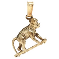 Vintage Mini Gold Monkey Charm, 14KT Yellow Gold, Climbing Money Charm