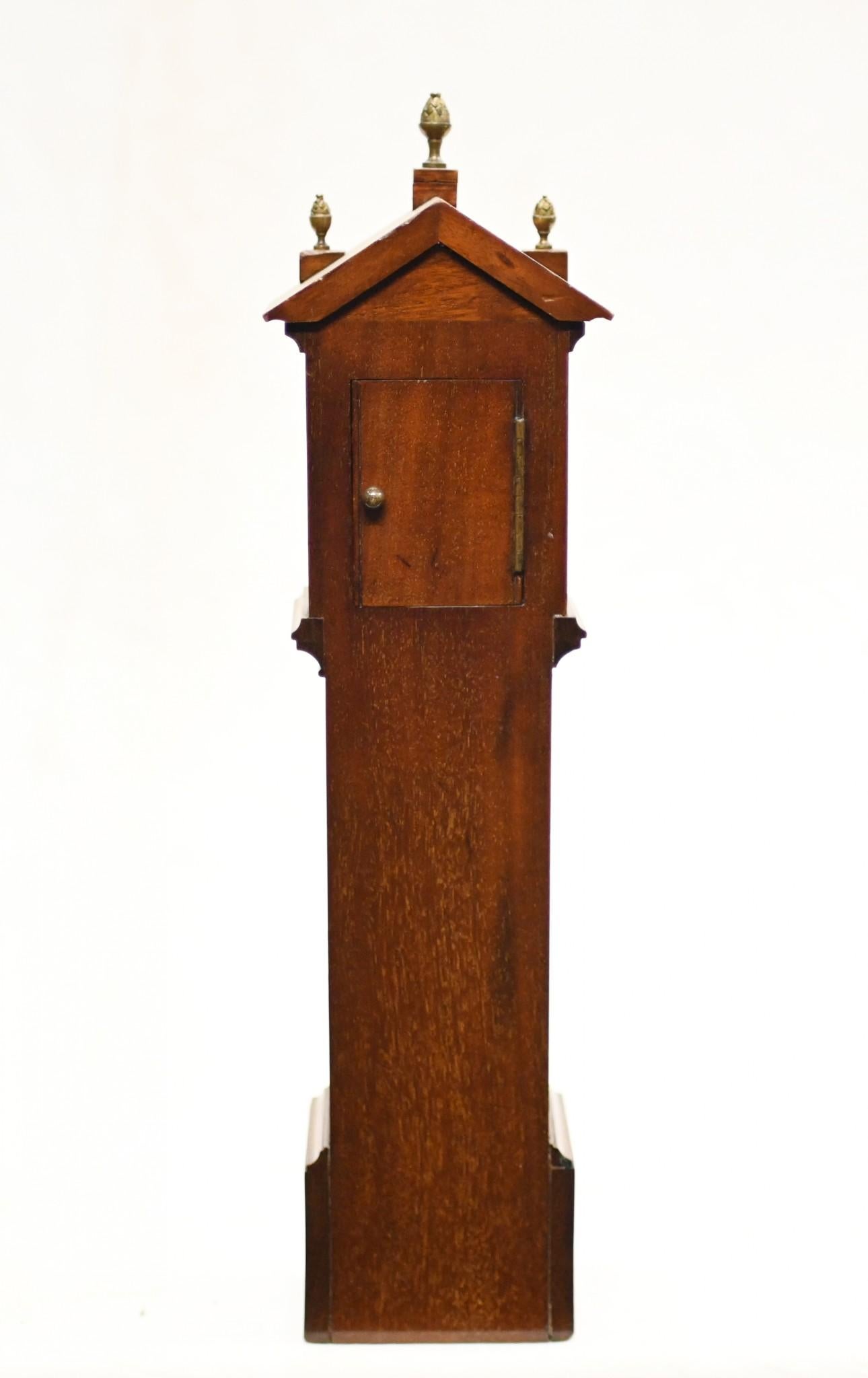 Satinwood Mini Grandfather Clock Apprentice Piece 1890 Sheraton For Sale