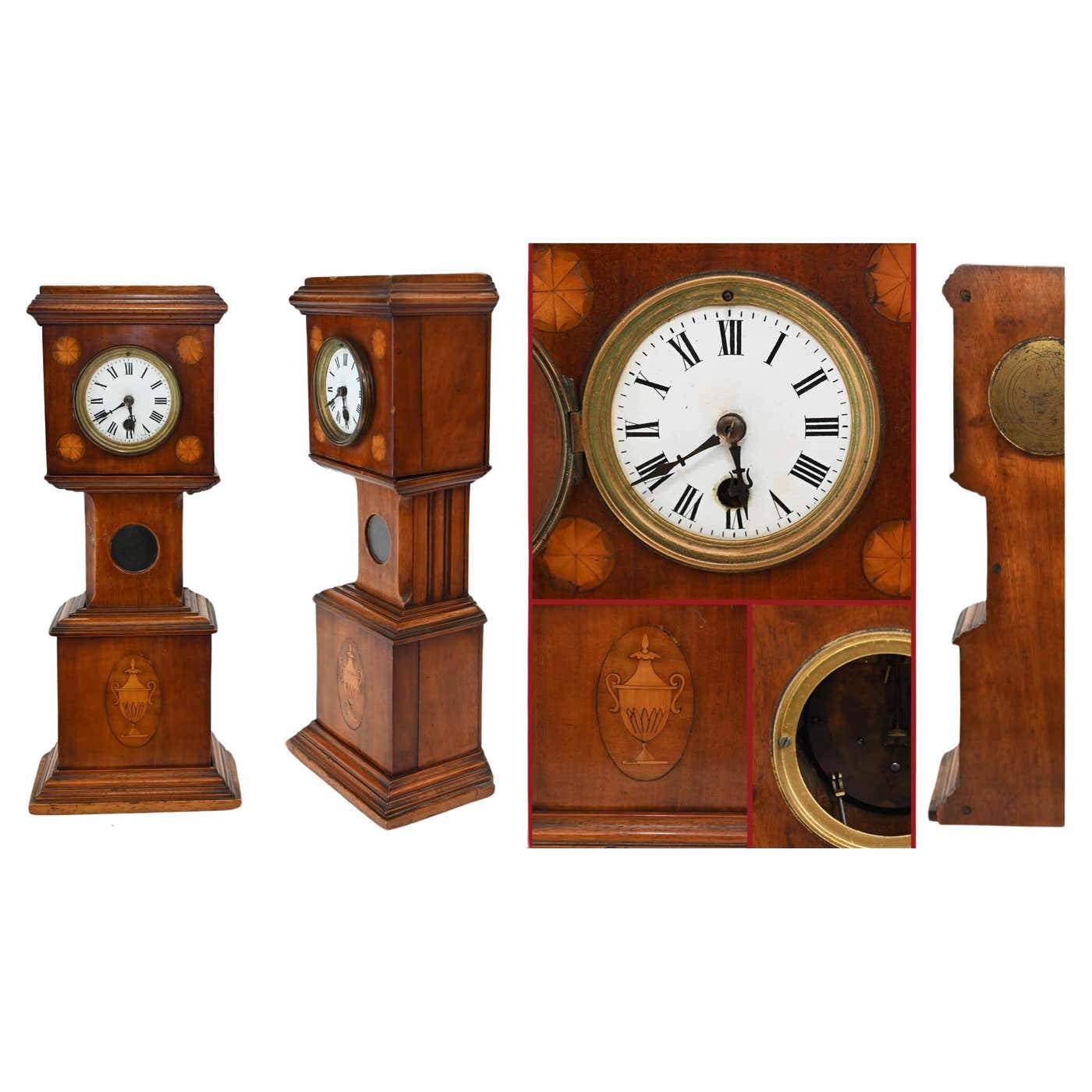 Mini Grandfather Clock Mahogany Sheraton Inlay 1930 For Sale at 1stDibs