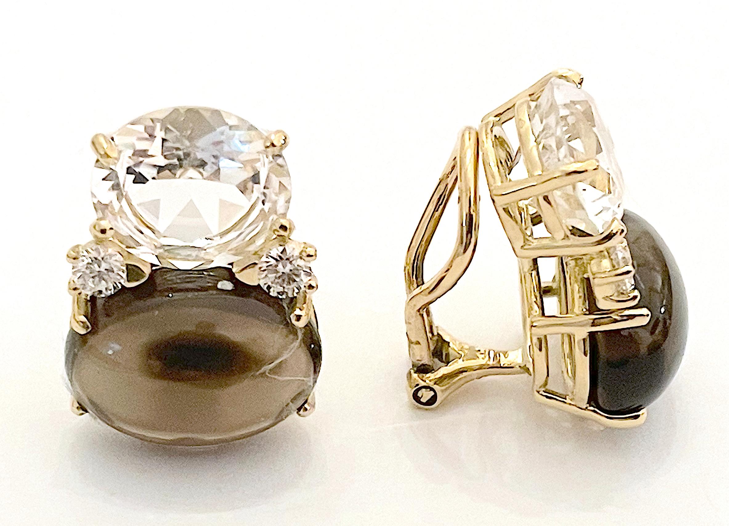 Mini GUM DROP ADELE Earrings with Citrine and Cabochon Smokey Topaz and Diamond For Sale 4