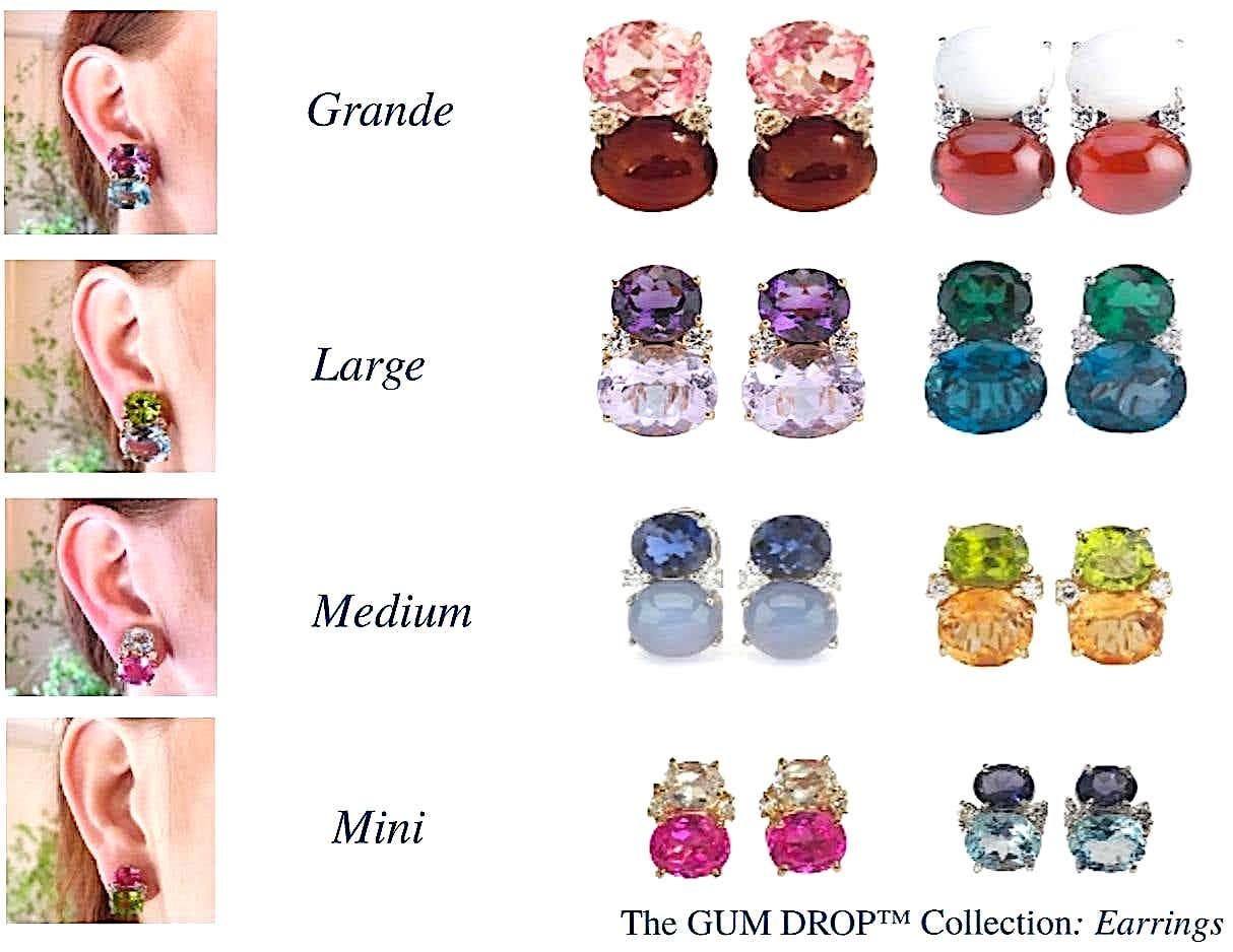 Mini GUM DROP Earrings with Deep Blue Topaz and Pink Topaz and Diamonds For Sale 8