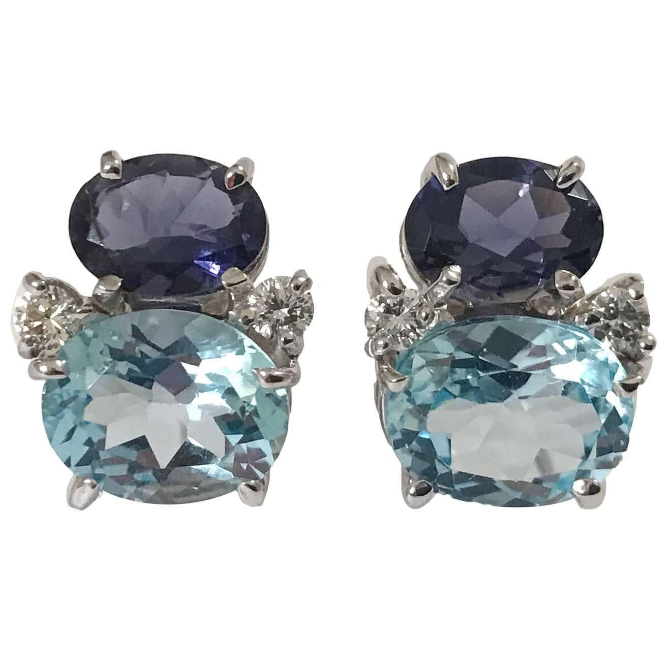 Mini boucles d'oreilles Gum Drop avec iolite, améthyste et diamants en vente 11