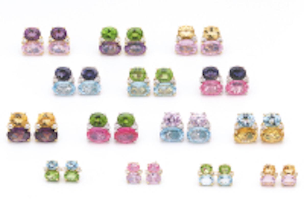Mini boucles d'oreilles Gum Drop avec péridots, topaze bleue et diamants en vente 11