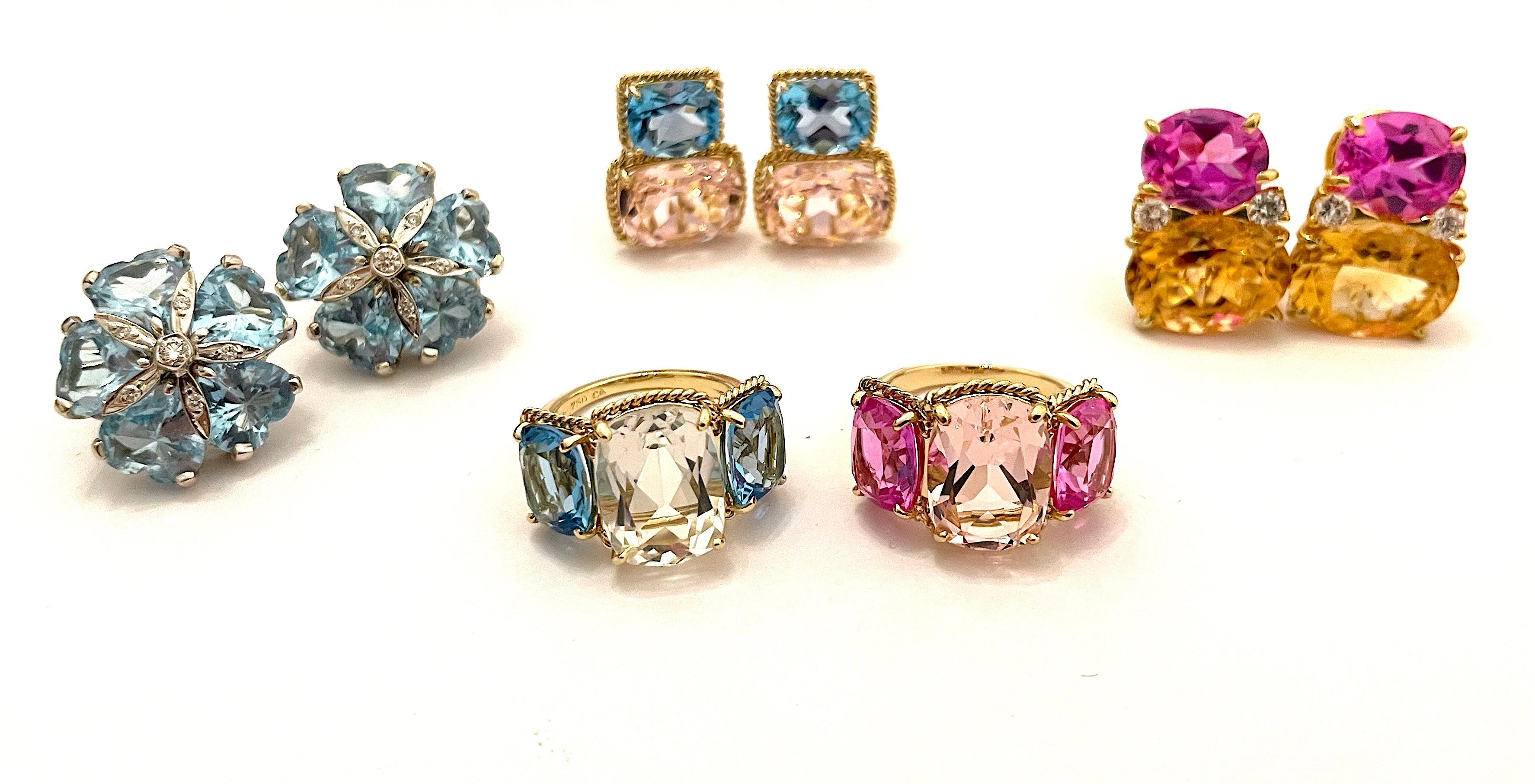 Mini boucles d'oreilles GUM DROP avec péridots, topaze bleue et diamants en vente 14