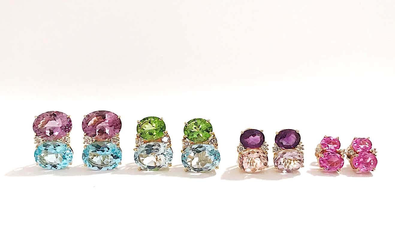 Mini boucles d'oreilles Gum Drop avec péridots, topaze bleue et diamants en vente 6