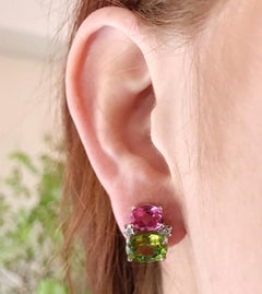 Mini GUM DROP Earrings with Peridot and Blue Topaz and Diamonds