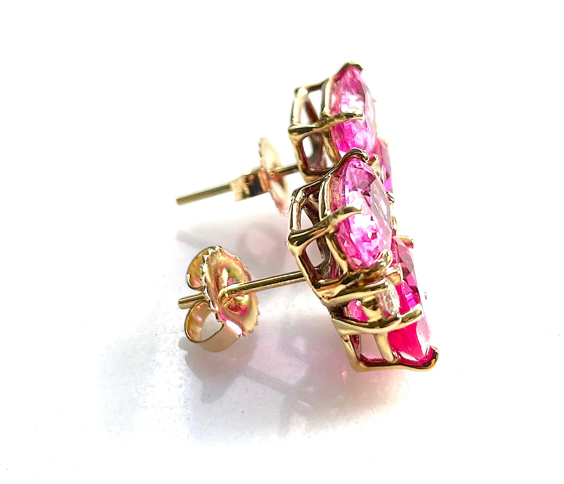Mini  GUM DROP Earrings with Two Toned Pink Topaz and Diamonds In New Condition For Sale In New York, NY