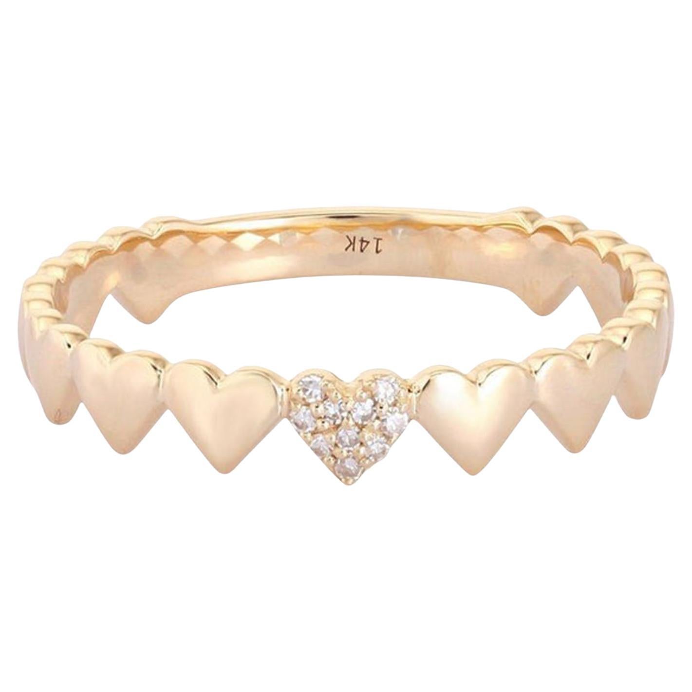 Mini Heart Band Pave 14K (or 18k upon request) Yellow Gold Diamond Accent Ring