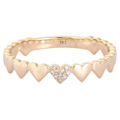 Mini Heart Band Pave 14K (or 18k upon request) Yellow Gold Diamond Accent Ring