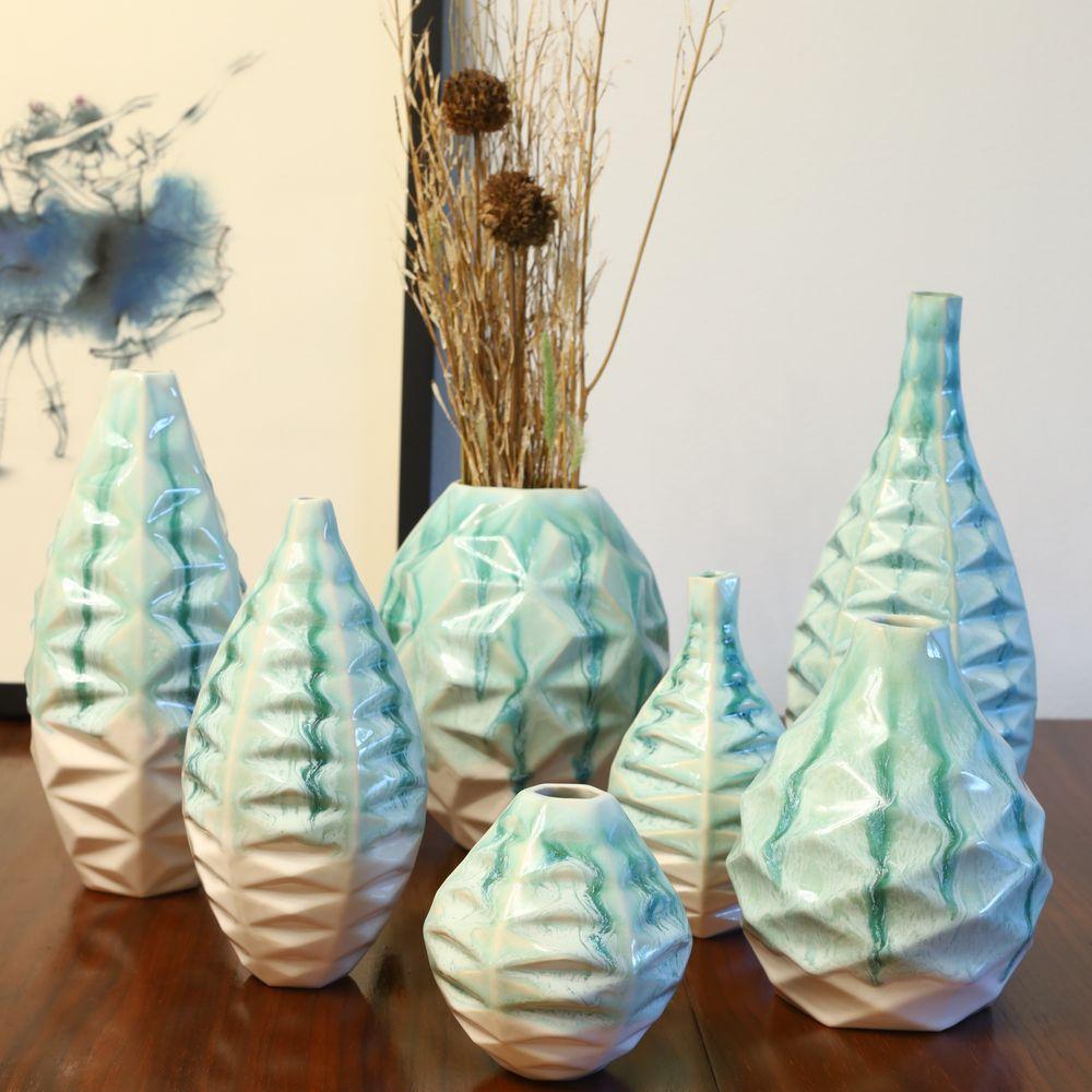 Ceramic Mini Hex Patterned Vessel in Jade For Sale