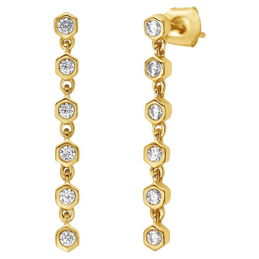 Mini Honeycomb Diamond Dangling Earrings For Sale