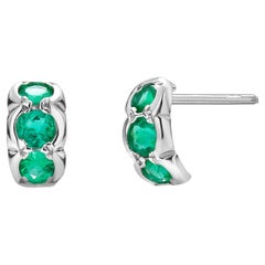 Mini Hoop Emerald White Gold Stud Earrings