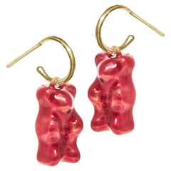 Mini Hoops Earrings Gummy Bears 18 Karat Gold-Plated Silver Red Enamel Greek