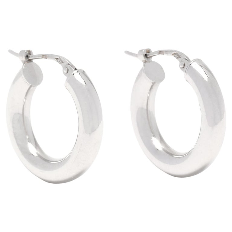 Mini Huggie Hoop Earrings, 18k White Gold, Dime Size Hoops For Sale at
