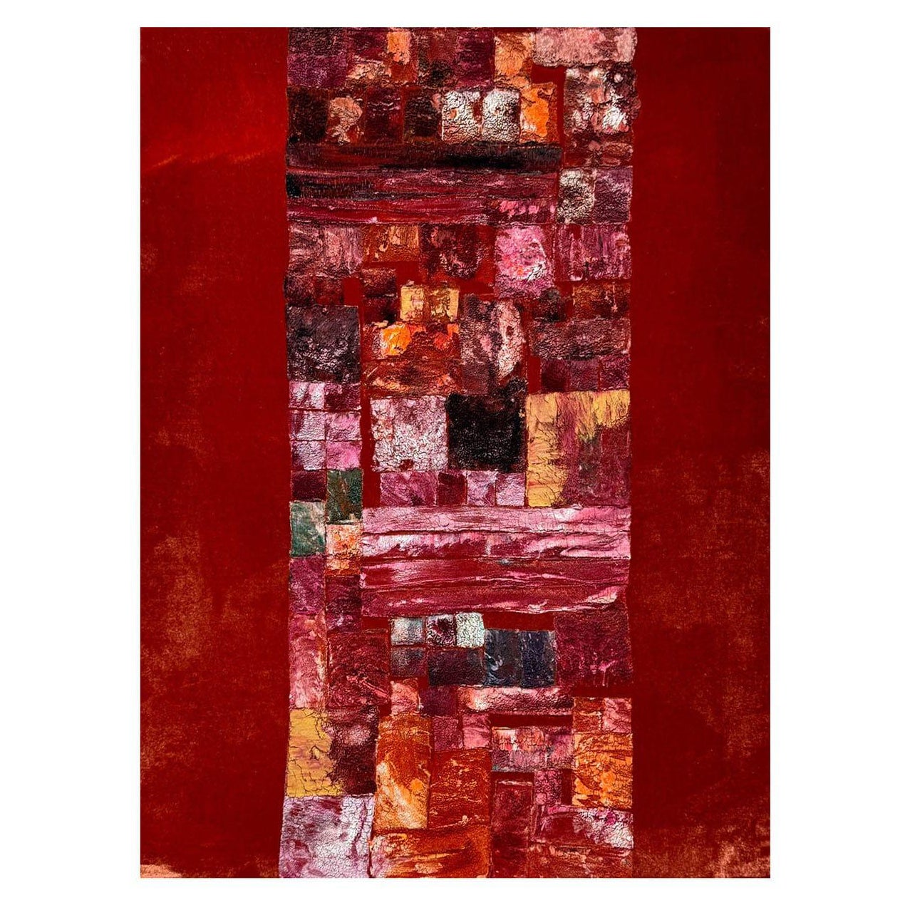 Mini Intarsio Red Velvet Hand-Painted Tapestry For Sale