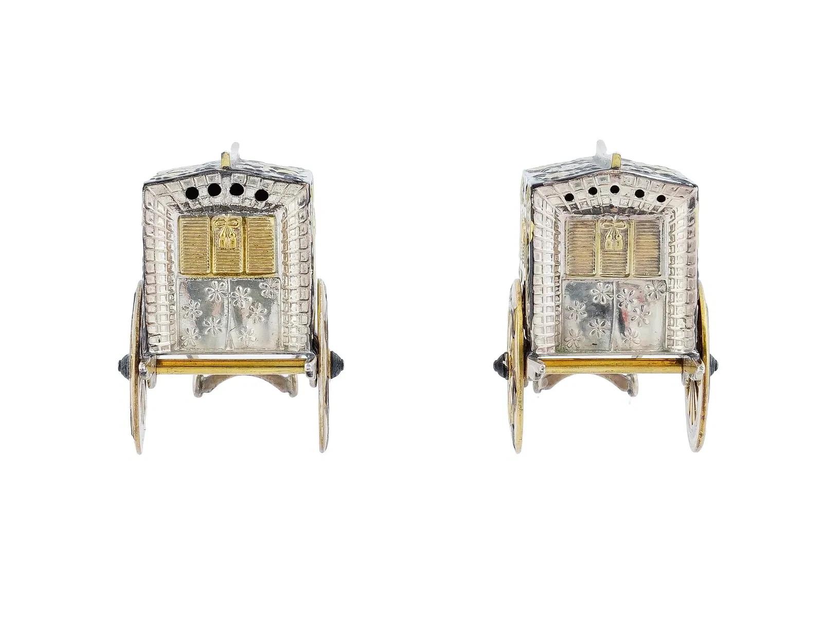 Giapponese Mini set di sali e pepe giapponesi in argento sterling Shakers in vendita