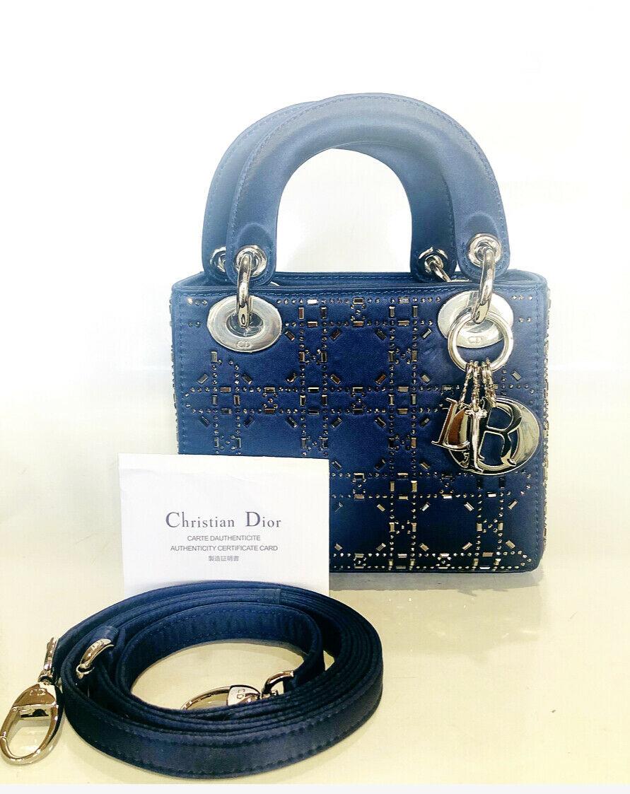 Mini Lady Dior Blue Cannage Satin w/ Rhinestones Handbag 4