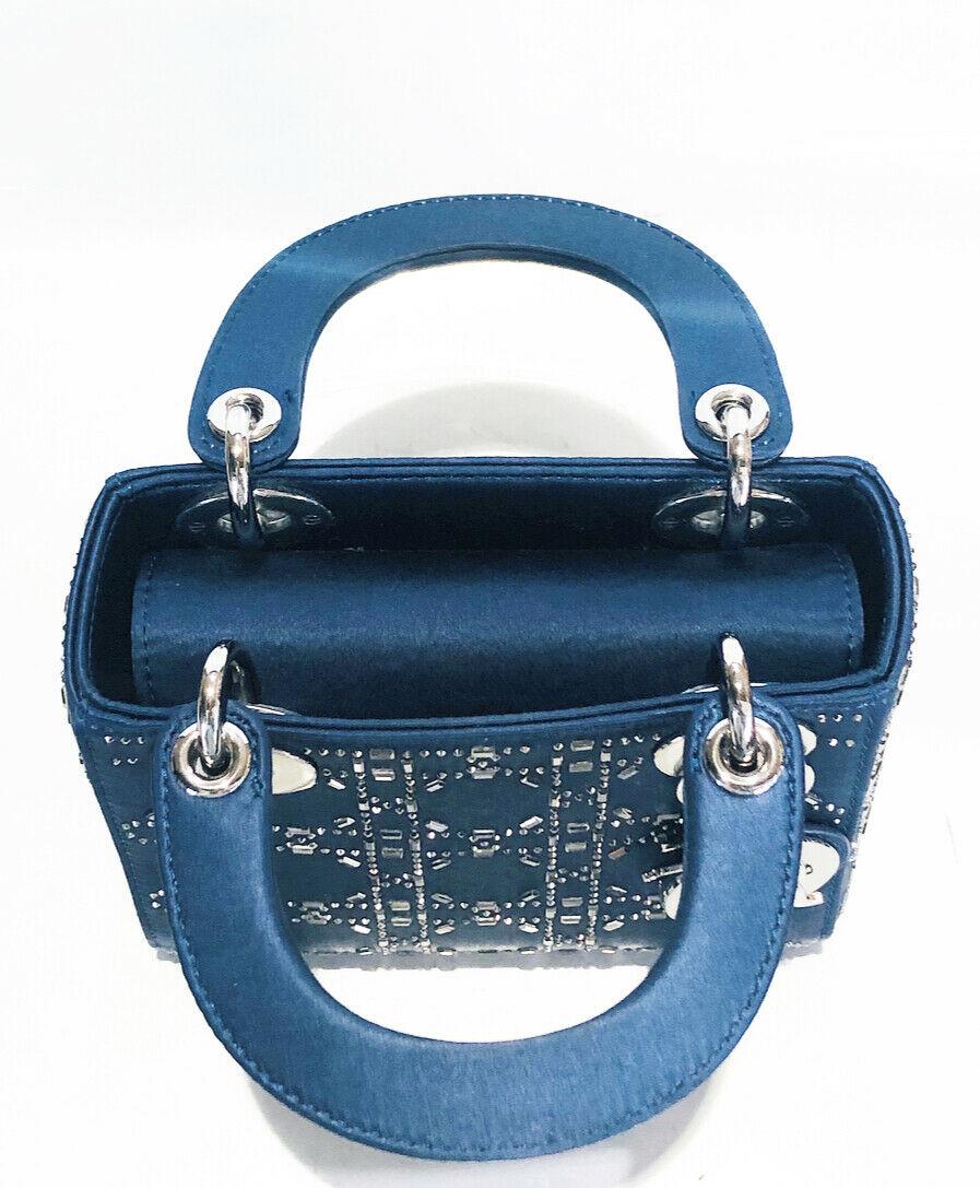 Mini Lady Dior Blue Cannage Satin w/ Rhinestones Handbag 1