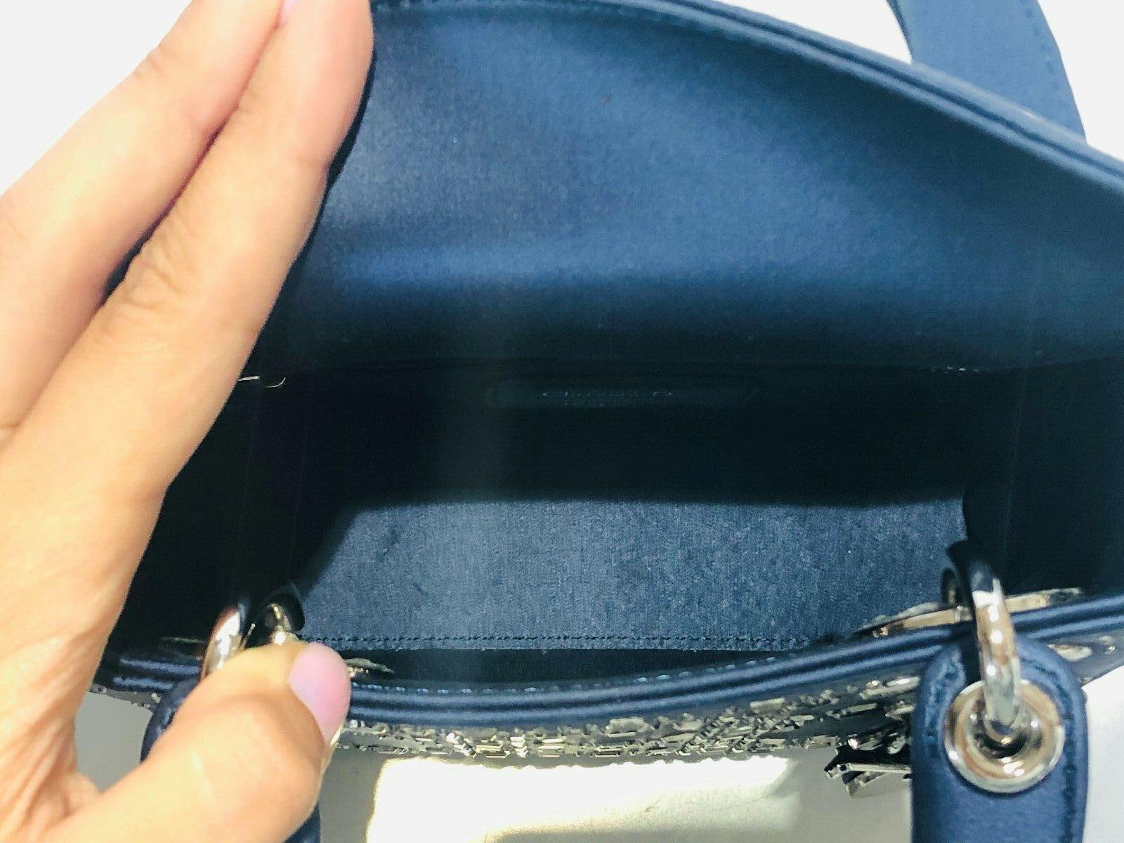 Mini Lady Dior Blue Cannage Satin w/ Rhinestones Handbag 2