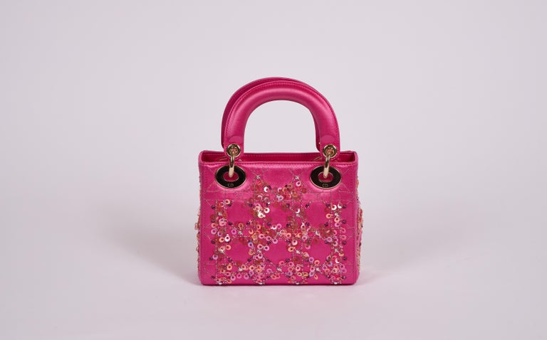Mini Lady Dior Couture Hot Pink Sequin Bag For Sale at 1stDibs