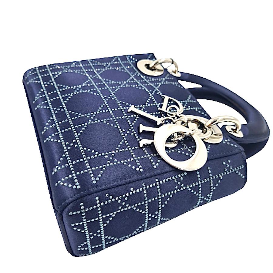 Mini Lady DIOR Handbag in Midnight Blue Satin Fabric and Rhinestones In Excellent Condition In Paris, FR
