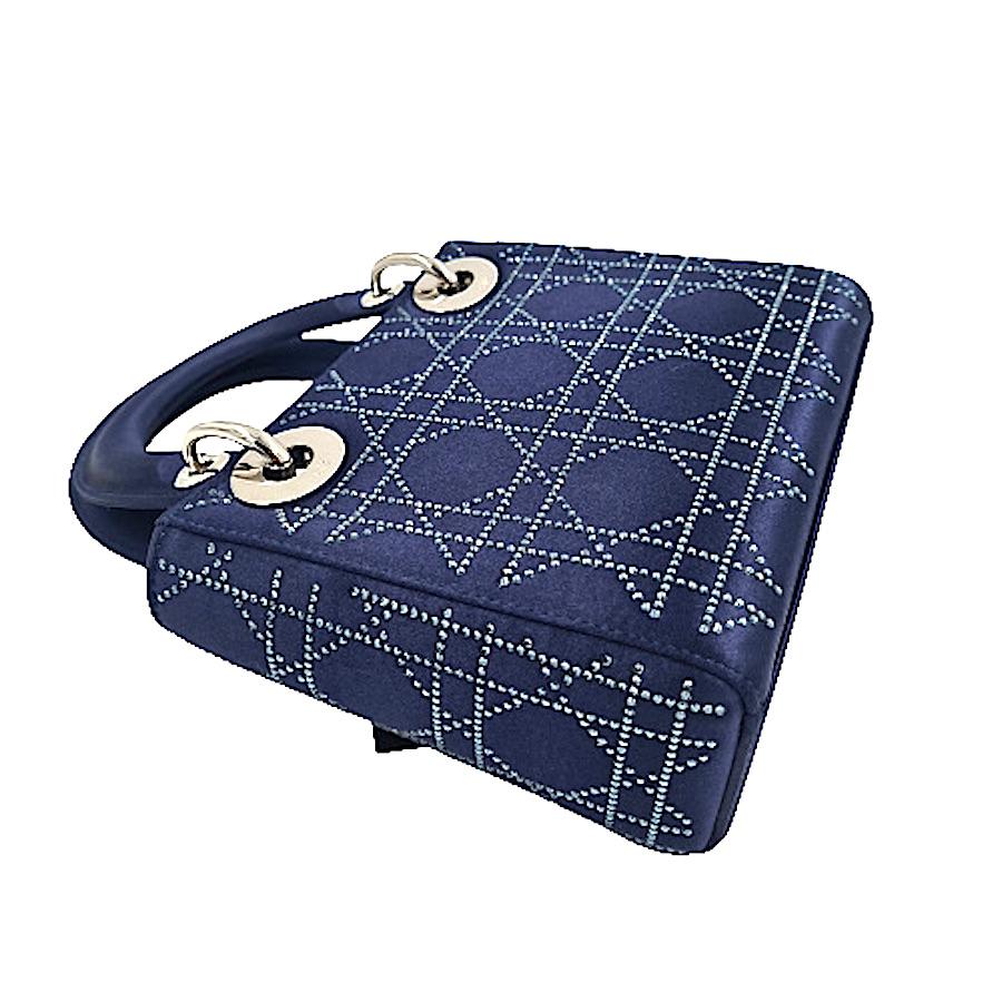 Women's Mini Lady DIOR Handbag in Midnight Blue Satin Fabric and Rhinestones