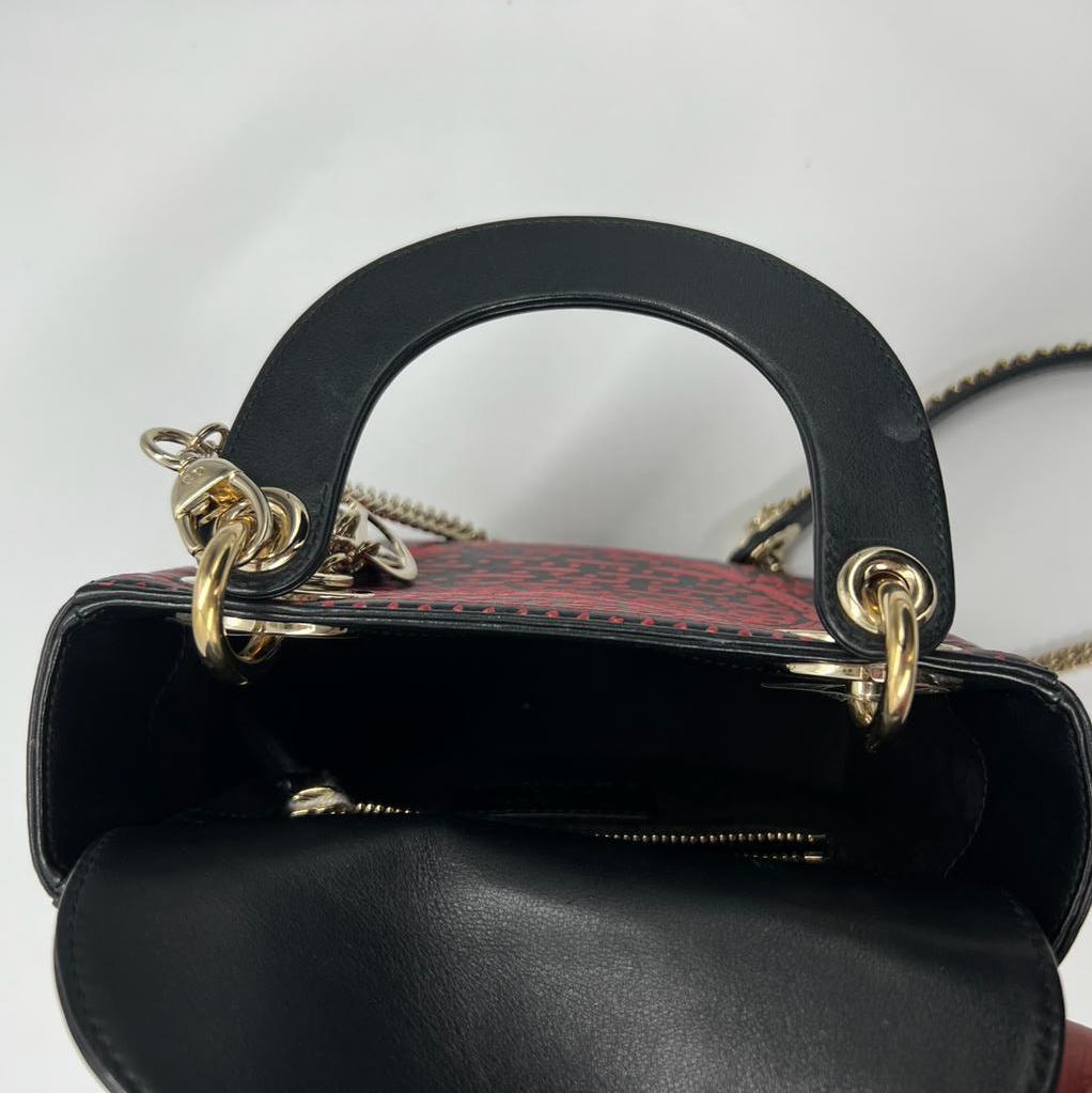 Women's Mini Lady DIOR Limited Edition Handbag in Navy Blue and Red Leather