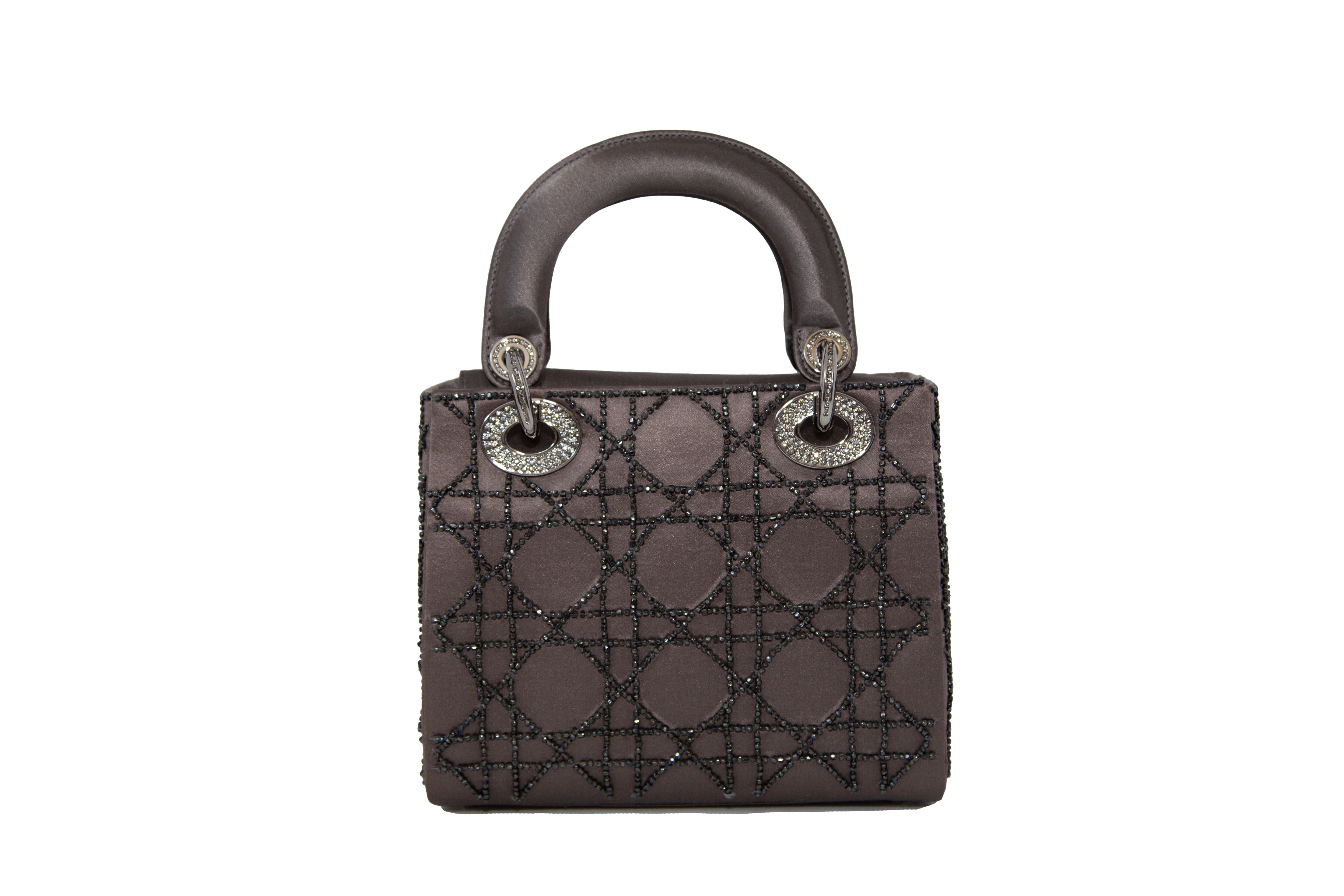 Black Mini Lady Dior Silver Satin Embellished 1998