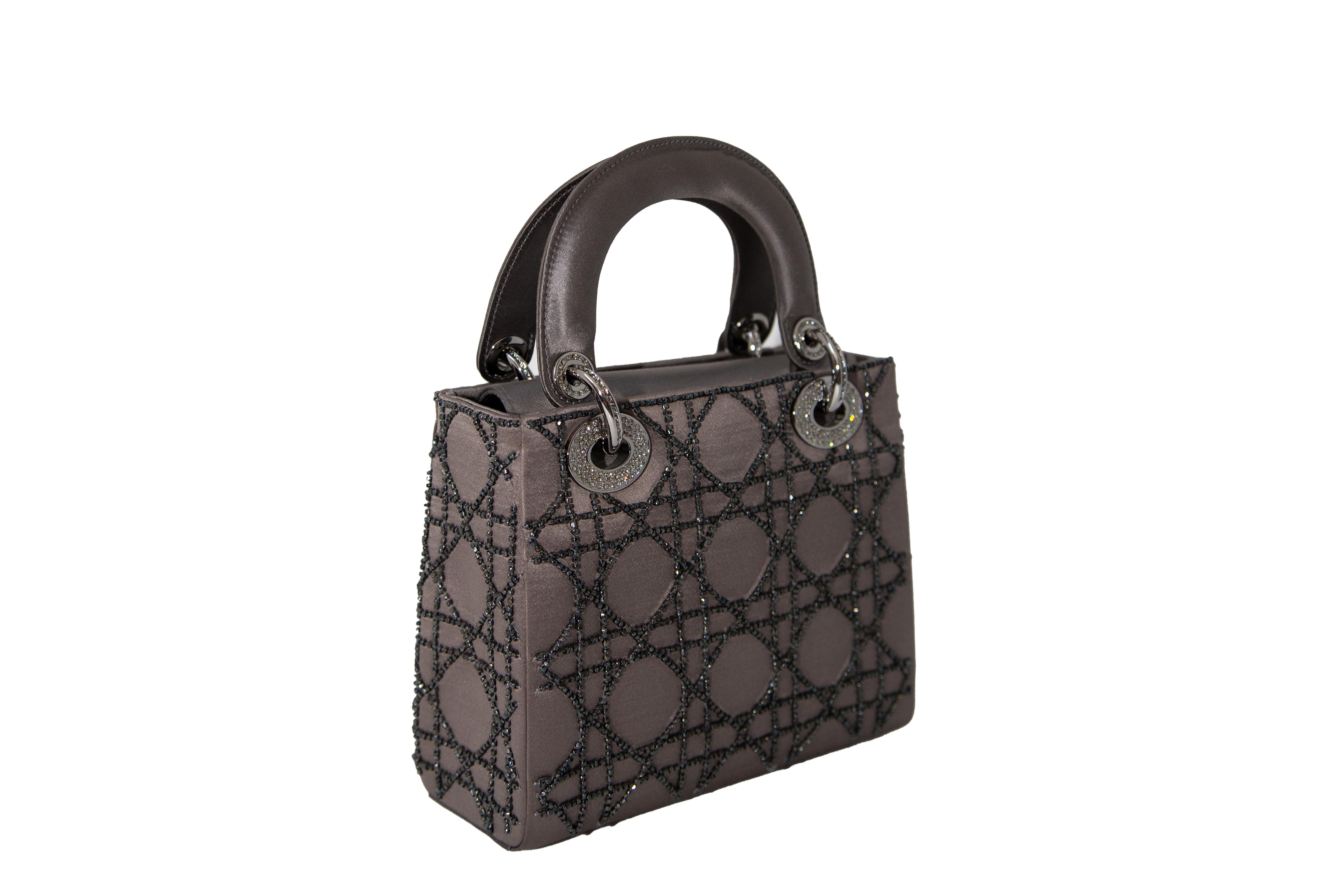 Mini Lady Dior Silver Satin Embellished 1998 In Excellent Condition In London, GB