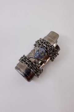 Mini Lighter Case Holder Skull Blue Glitter Enamel Ruthenium