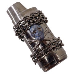 Mini Lighter Case Holder Skull Blue Glitter Enamel Ruthenium