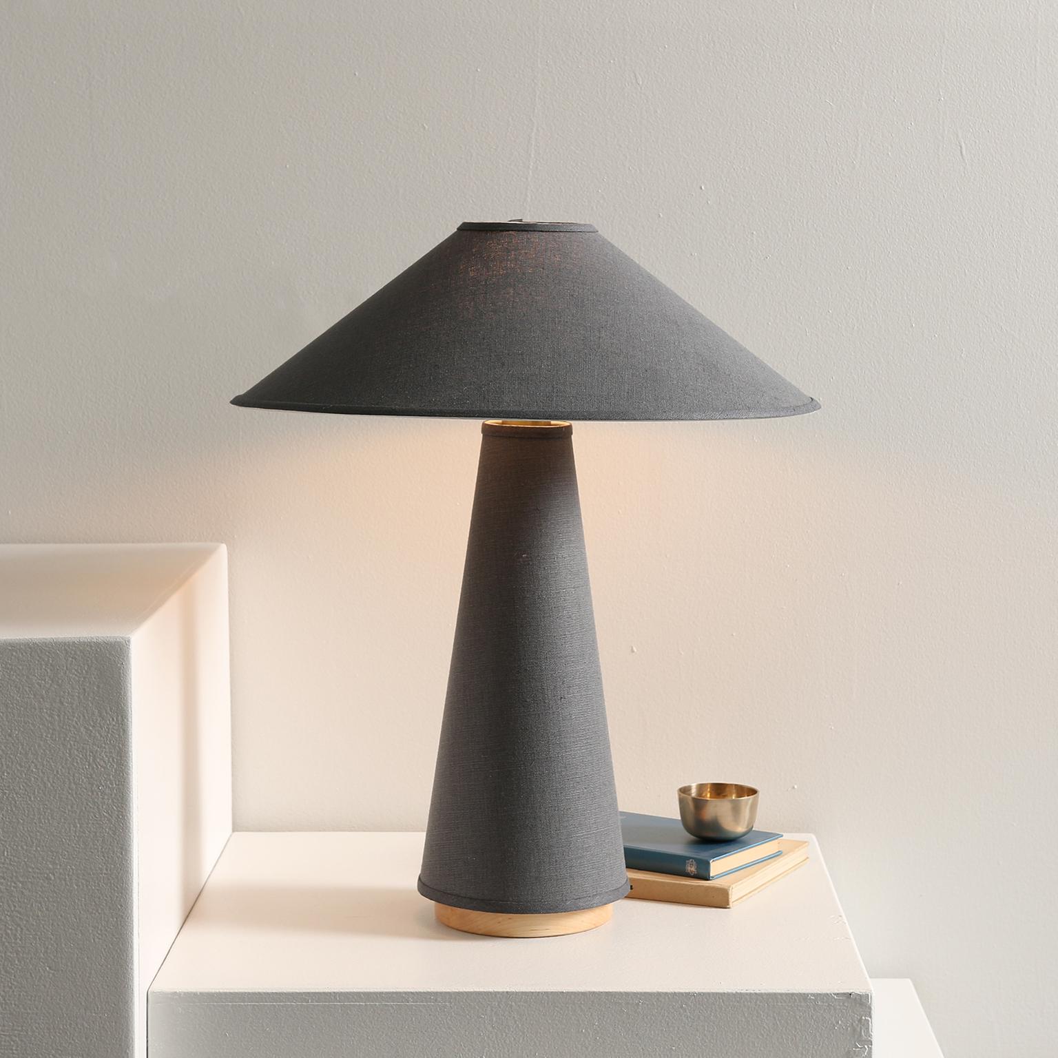 Mid-Century Modern Mini Linden Table Lamp with Contemporary Charcoal Linen Shades by Studio DUNN