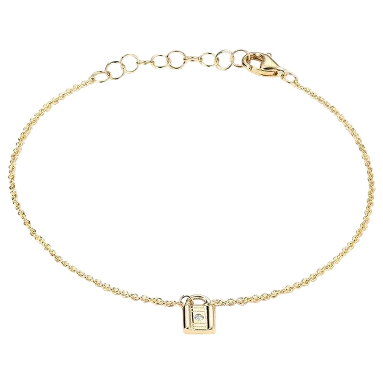 Mini Lock Diamond 14K Yellow Gold Bracelet For Sale