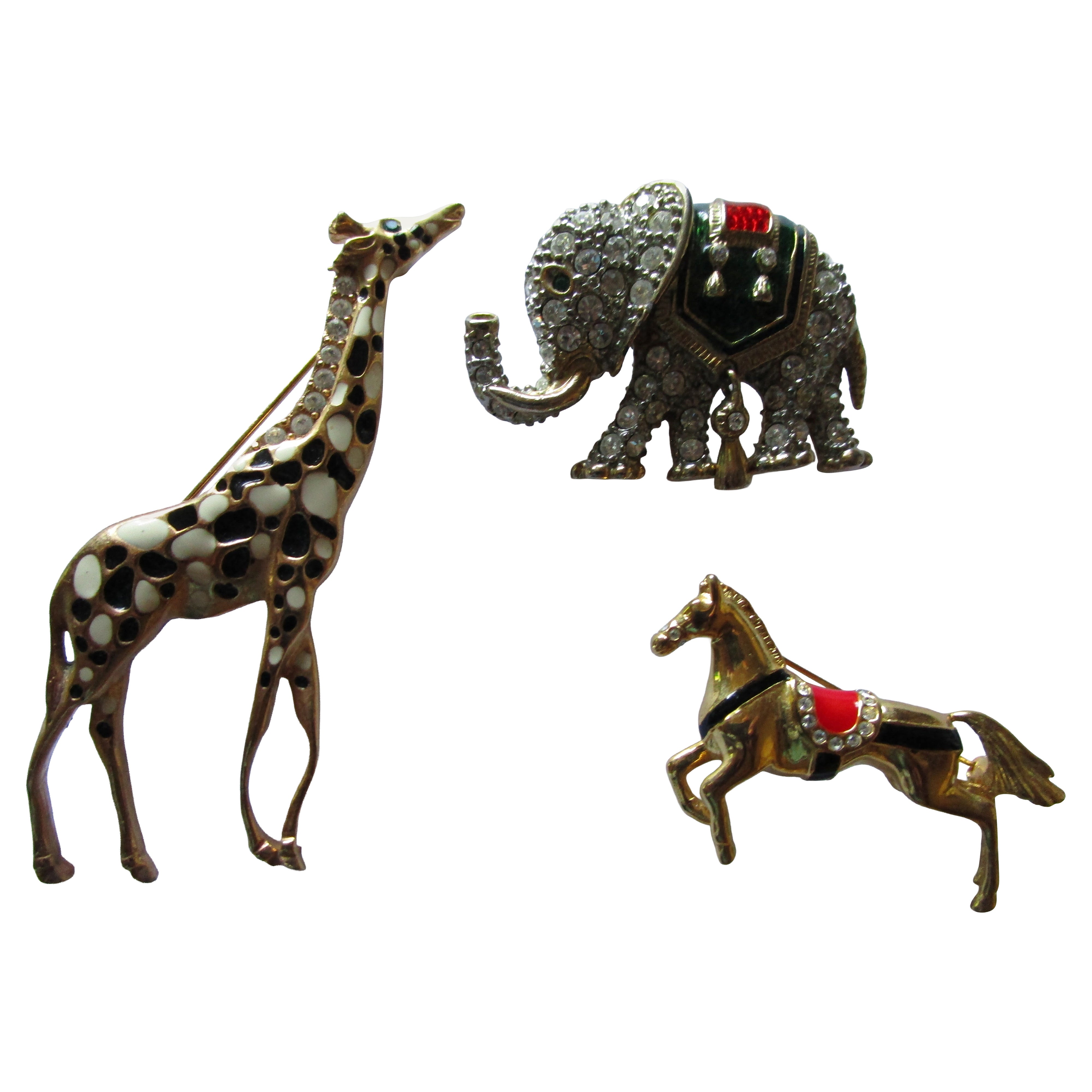 Mini Menagerie: Alfileres de disfraz de jirafa, elefante y caballo, esmalte y brillantes en venta