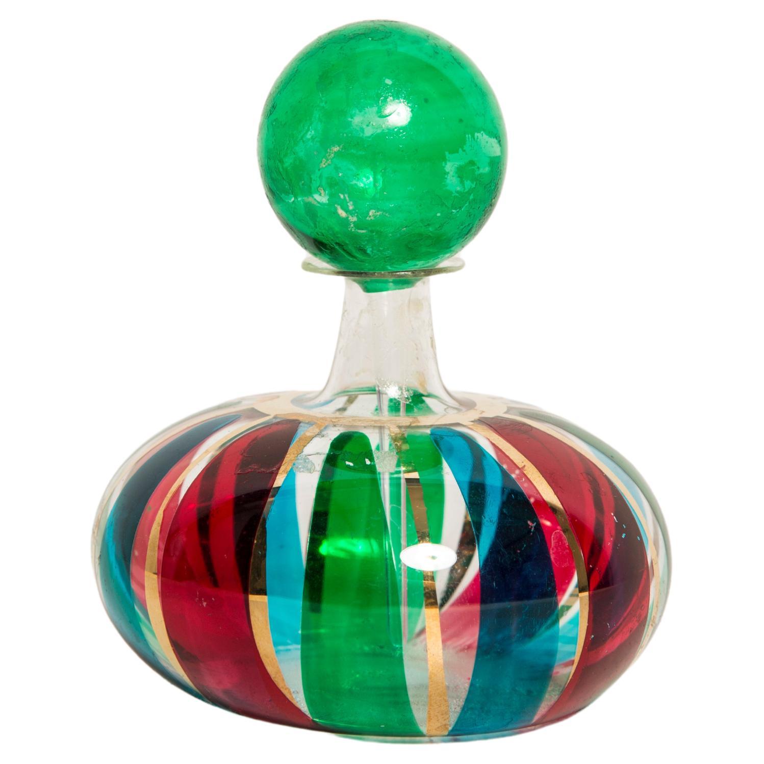 Mini Midcentury Red Green and Blue Empoli Vase for Perfume, Italy, 1960s For Sale