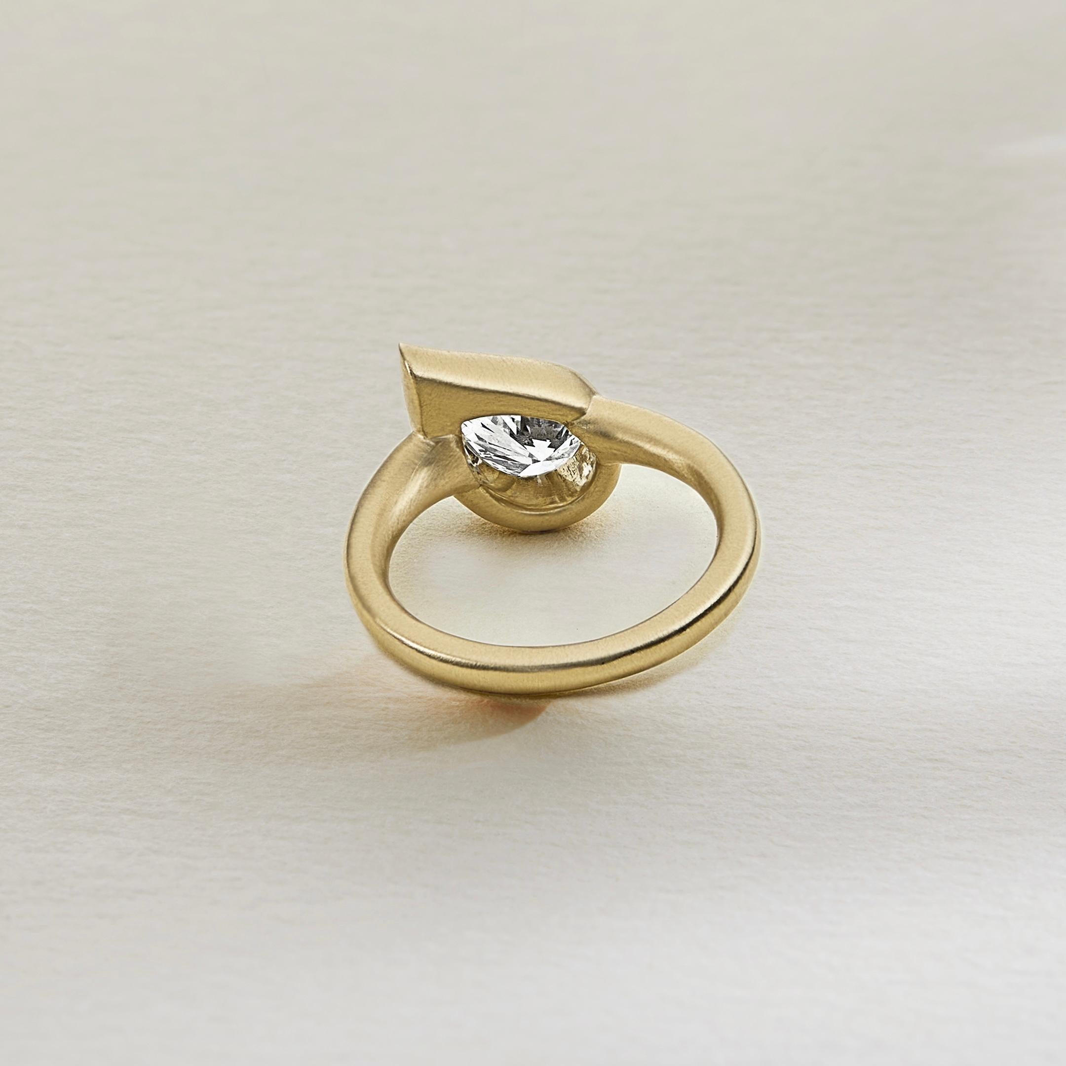 Contemporary Mini Mika Pinky Ring with Pear Diamond, Right